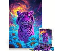 Psychedelic Tiger Sunflower Field for Adults 1000 Piece Puzzle Mind Challenge Toy Calm Escape Quality Cut Art Collection Piece (50x75cm)