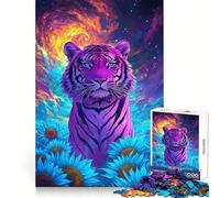 Psychedelic Tiger Sunflower Field Hard Jigsaw Puzzle for Adults 1000 Pieces Solid Logic Toy Simple Fun Precision Cut (38x26cm)