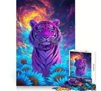Psychedelic Tiger Sunflower Field Jigsaw Puzzles for Adults1000 Piece Strengthen Memory Home Activity Clean Edge Festive Gift (38x52cm)