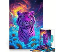 Psychedelic Tiger Sunflower Field Jigsaw Puzzles for Adults1000 Piece Strengthen Memory Home Activity Clean Edge Festive Gift (38x52cm)