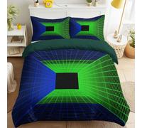 Psychedelic Tunnel Double Duvet Cover Set Soft Lightweight 3D Sci-Fi Geometric Lines Bedding Set with 2 Pillowcases Kids Adults Teens Quilt Cover with Zipper Closure, Teal