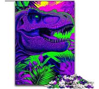 Psychedelic Tyrannosaurus Rex Puzzles for Teenagers 1000 Pieces, Family Activity with Matching Poster And Trivia Sheet for Age 14+ (50x75cm)