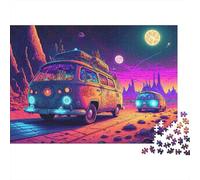 Psychedelic Van Road Trip 1000 Piece Puzzles Beautiful View Trippy Van on Desert Road Wall Decoration Educational Game Gifts Puzzles for Adults Jigsaw Puzzles for Adults 38x26cm/1000pcs