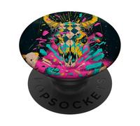 Psychedelic Vibrant Bull Skull Cosmic Desert Design PopSockets Adhesive PopGrip