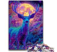Psychedelic Visionary Deer Art Jigsaw Puzzles for Teenagers,Stress Reliever Staycation Kill Time with Matching Poster And Trivia Sheet (50X75cm)