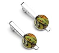Psychedelic Waterfall Green Snake Men's Tie Clip Bar Ties Tack Clasp Pin Clips for Necktie 2 Pcs Shirt Accessories
