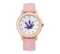 Psychedelic-Weeds Women's Watch Pink Rose Gold Strap Wristwatch Minimalist Easy Reader Watchec