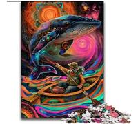 Psychedelic Whale 1000 Pieces Jigsaw Puzzle for Adults& Teens, Stress Reliever Staycation Kill Time with Matching Poster And Trivia Sheet (50x75cm)