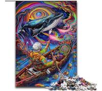 Psychedelic Whale Jigsaw Puzzles for Adults Teenagers Jigsaws Puzzle, Challenging Game And Family Play with Matching Poster And Trivia Sheet (26x38cm)