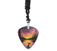 Psychedelic Whale Under The Moon Guitar Pick Pendant Necklace for Acoustic Electric Bass Players Guitar Accessories Guitarist Gifts