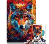 Psychedelic Wolf Jigsaw Puzzles for Teenagers,Family Game Stress Reliever Difficult Challenge Artists Collection,Fine Art (38x26cm)