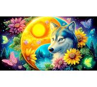 Psychedelic-Wolf-Moon-Landscape Jigsaw Puzzles for Adults: 1000-Piece Recycled Cardboard Decoration 75x50cm/1000pcs