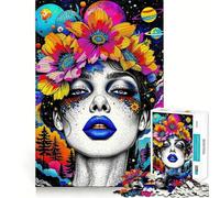 Psychedelic Woman with Floral Crown And Planets Hard Jigsaw Puzzle for Adults 1000 Pieces Memory Lift Easy Leisure Image Assembly Artistic Gift (50x75cm)