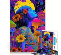 Psychedelic Woman with Flowers And Mushrooms Jigsaw Puzzles for Adults 1000 Pieces Fine Logic Toy Casual Relax Neat Edge Fine Art Piece (38x26cm)