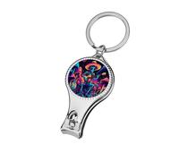Psychedelics Aliens Guitar Player Nail Clipper Portable Metal Fingernail and Toenail Clippers Cutters with Bottle Opener Keychain