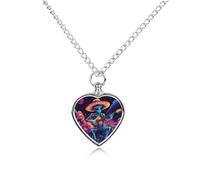 Psychedelics Aliens Guitar Player Pet Urn Necklace Memorials Funerary Ashes Pendant Heart Silver for Dog Cat Lover