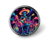 Psychedelics Aliens Guitar Player Round Badge Pin Metal Memorial Brooch Button Lapel Pins for Backpack Wedding