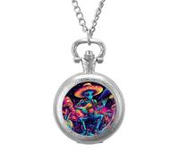 Psychedelics Aliens Guitar Player Vintage Pocket Watch with Chain Classic Numerals White Dial