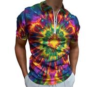 Psychedelics Tie-dye Men's Short Sleeve Polo Shirts Casual Zippered Golf Shirt Slim Fit T-Shirt Tops