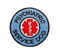 Psychiatric Service Dog EMS Red Star of Life Patches, Round Hook and Loop Tactical Embroidered Patches, Working Dog Patches for Vest Harnesses Collars Leashes