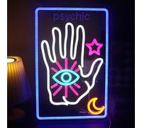 Psychic Tarot Card Neon Sign for Bedroom Game Room - Moon Star LED Wall Art, Fortune Teller Decor, Mystic Gift for Tarot Reader