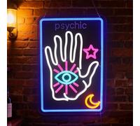 Psychic Tarot Card Neon Sign for Bedroom Game Room - Moon Star LED Wall Art, Fortune Teller Decor, Mystic Gift for Tarot Reader