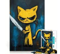 Psycho Cat Meme Adults 1000 Piece Jigsaw Puzzle Brain Challenge Toy Stress Relief Clear Cut Wall Art Decor (50x75cm)