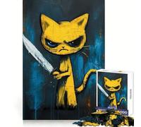Psycho Cat Meme Adults 1000 Piece Jigsaw Puzzle Brain Challenge Toy Stress Relief Clear Cut Wall Art Decor (50x75cm)