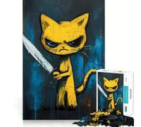 Psycho Cat Meme Hard Jigsaw Puzzle for Adults 1000 Pieces Memory Lift Easy Leisure Image Assembly Artistic Gift (38x52cm)