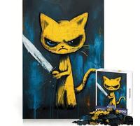 Psycho Cat Meme Jigsaw Puzzles 1000 Pieces for Adults Focus Brain Toy Home Leisure Tight Edge Santa Wish Gift (38x26cm)