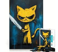 Psycho Cat Meme Jigsaw Puzzles 1000 Pieces for Adults Focus Brain Toy Home Leisure Tight Edge Santa Wish Gift (38x26cm)