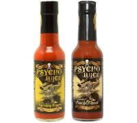 Psycho Juice Hot Chilli Sauce Set - 70% Carolina Reaper & Garlic Ghost Pepper - Extremely Hot Chilli Sauce - 2 x 148ml Bottles - Hot Sauce for Cooking, Dipping, Marinades, BBQ & Wings