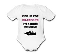 Psychobaby BRADFORD Born Dribbler Football Personalised Unique Baby Vest Baby Grow Babygrow Cute City Novelty Boys Girls Footy Funny