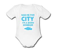 Psychobaby CITY Born Dribbler Football Personalised Unique Manchester Baby Vest Light Blue Baby Grow Babygrow Man Novelty Boys Cute Girls Footy Funny