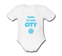 Psychobaby CITY Born to Love Football Personalised Unique Manchester Baby Vest Light Blue Baby Grow Babygrow Man Novelty Boys Cute Girls Footy Funny