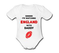 Psychobaby ENGLAND RUGBY Shhhh! I'm watching with Daddy Mummy Grandad Unique Babygrow Cute Funny Baby Vest Grow Boys Girls Unisex Gift Clohtes Top Kit Bodysuit