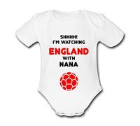 Psychobaby ENGLAND Shhhh! I'm watching with Daddy Mummy Grandad Unique Football Babygrow Cute Personalised Funny Baby Vest Grow Boys Girls Unisex Gift Babygrow Bodysuit english