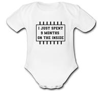 Psychobaby I JUST SPENT 9 MONTHS ON THE INSIDE DONE present from for a mum mummy dad daddy gift Unique Baby Vest Grow Babygrow Cute PERSONALISED Custom Boys Girls Unisex (9-12 Months)