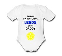 Psychobaby LEEDS Shhhh! I'm watching with Daddy Mummy Grandad Unique Football Babygrow Cute Personalised Funny Baby Vest Grow Boys Girls Unisex Gift Babygrow Bodysuit UNITED UTD