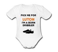 Psychobaby LUTON Born Dribbler Football Personalised Unique Baby Vest Baby Grow Babygrow Cute City Novelty Boys Girls Footy Funny Town