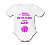 Psychobaby NEWCASTLE PINK Shhhh! I'm watching with Daddy Mummy Grandad Unique Football Babygrow Cute Funny Baby Vest Grow Girls Girl Gift Clothes Top Kit Bodysuit UNITED UTD