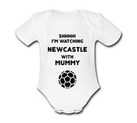 Psychobaby NEWCASTLE Shhhh! I'm watching with Daddy Mummy Grandad Unique Football Babygrow Cute Personalised Funny Baby Vest Grow Boys Girls Unisex Gift Babygrow Bodysuit UNITED UTD