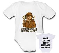 Psychobaby Sherlock Holmes Clue Nappy Baby Grow Customisable Personalised Unique Baby Vest Babygrow Boys Girls Unisex Cute Top Bodysuit Custom text