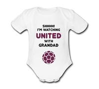 Psychobaby UNITED MAROON Shhhh! I'm watching with Daddy Mummy Grandad Unique Football Babygrow Cute Utd Personalised Funny Baby West Vest Grow Boys Girls Unisex Gift Babygrow Bodysuit Ham