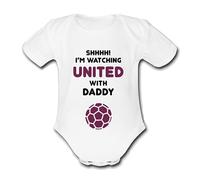 Psychobaby UNITED MAROON Shhhh! I'm watching with Daddy Mummy Grandad Unique Football Babygrow Cute Utd Personalised Funny Baby West Vest Grow Boys Girls Unisex Gift Babygrow Bodysuit Ham