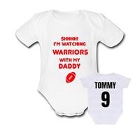 Psychobaby WARRIORS WITH DADDY DAD rugby present from for a gift Unique Baby Vest Grow Babygrow Cute league PERSONALISED Custom Boys Girls Unisex union WIGAN