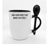 Psychology Mug, Psychologist Gift Idea, Therapist Present, and How Does That Make You Feel, Spoon Mug, Coffee, Tea Mug. (Black)