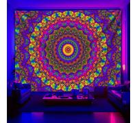 PSYHILAR Blacklight Mandala Boho Tapestry, Black Light Bohemian Hippie Poster for Adults and Teens, Aesthetic Colorful UV Reactive Wall Art Decor for Bedroom (40 x 30 Inches)