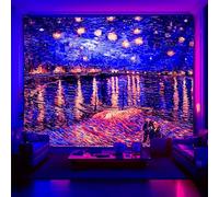 PSYHILAR Blacklight Posters for Teens, Vincent Van Gogh Black Light Tapestries Aesthetic, Starry Night over the Rhone UV Reactive Tapestry (79 x 59 Inches)