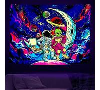 Psyhilar Funny Astronaut Alien Tapestry Blacklight Galaxy for Men Bedroom, Black Light Trippy Poster for Teens (91 x 71 Inches)